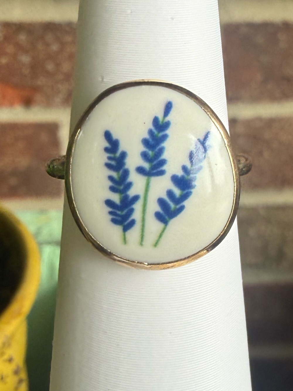 Blue Lavender Ceramic Accent Ring- White and Blue and Gold